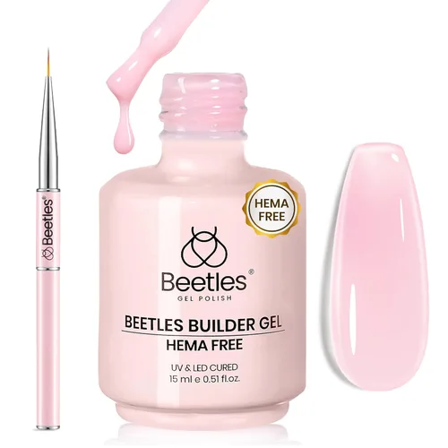 Miniatura 25 de Beetles Gel de uñas en gel de construcción 15ML, Gel fortalecedor de construcción 7 en 1, gel de uñas de extensión de uñas rosa nude translúcido