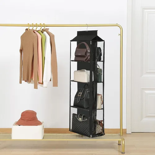 Miniatura 32 de Organizador de bolso colgante de 8 rejillas en 1 paquete con cremalleras dobles, organizador de bolso visible para armario, soporte