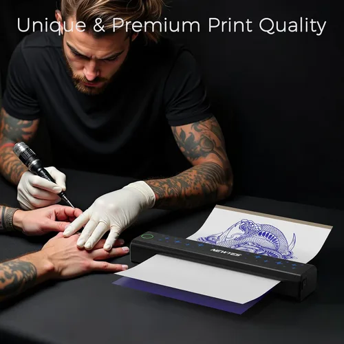 Miniatura 3 de NEWYES - Kit de impresora térmica portátil inalámbrica para plantillas de tatuajes For Tattoo Artists & Beginners, Matte Effect Clear Printing