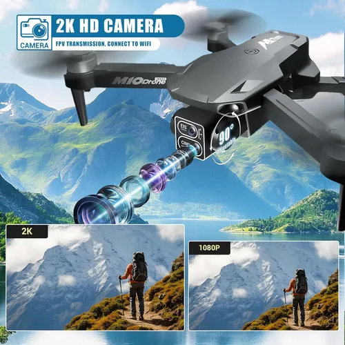 Miniatura 2 de Dron con cámara para adultos y niños, mini dron 2K con una tecla para despegar/aterrizar FPV Drone con motor sin escobillas, retención de altitud
