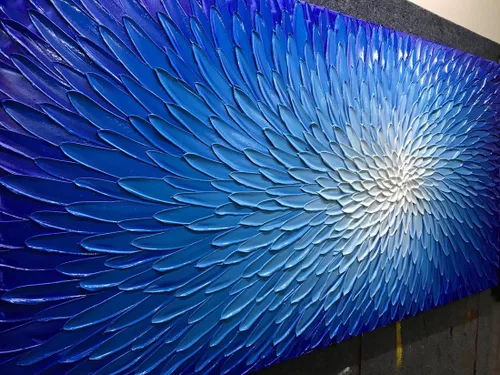 Miniatura 2 de AMEI Arte, 24 x 48 pulgadas, pintado a mano, obra de arte moderna con flores azules y blancas, pintura al óleo de madera en el interior enmarcado