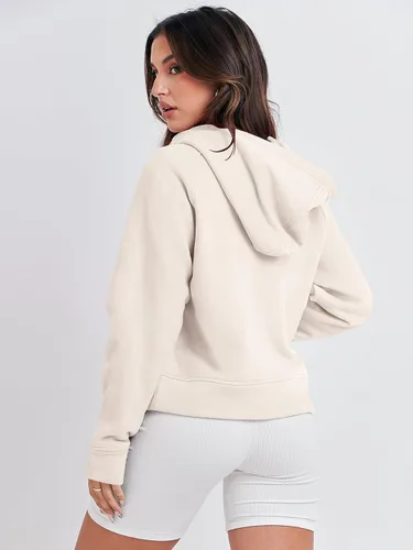 Miniatura 5 de ANRABESS Sudaderas con capucha corta con media cremallera para mujer, sudadera de forro polar con cremallera de un cuarto, ropa de invierno 2023