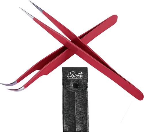 Miniatura 6 de SIVOTE Pinzas de pestañas para extensiones de pestañas para volumen, aislamiento y pestañas clásicas, paquete de 6, negro y rosa