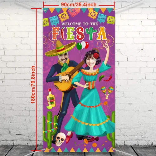 Miniatura 2 de Blulu Cartel de puerta de fotos para parejas del Cinco de Mayo, 6 x 3 pies, temática mexicana, accesorios de fotografía, telón de fondo de fiesta