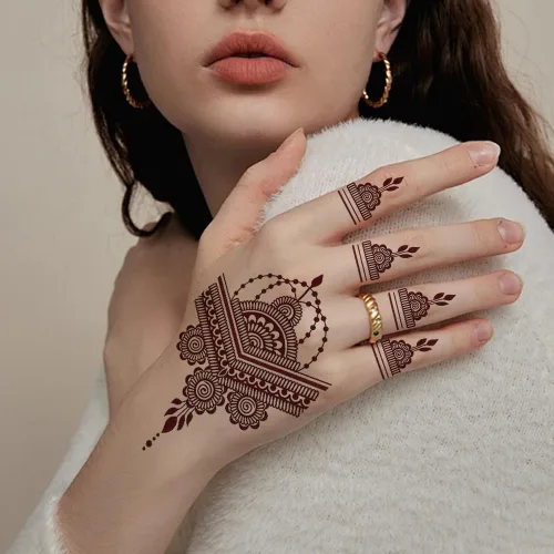 Miniatura 8 de 10 hojas de tatuajes de henna temporales, calcomanías de tatuaje marrón para mujeres, calcomanías de arte corporal para bodas y fiestas