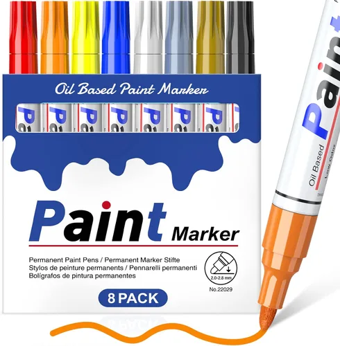 Rotuladores permanentes de pintura para plástico, juego de 8 colores a base de aceite, secado rápido e impermeable, marcadores de pintura al óleo