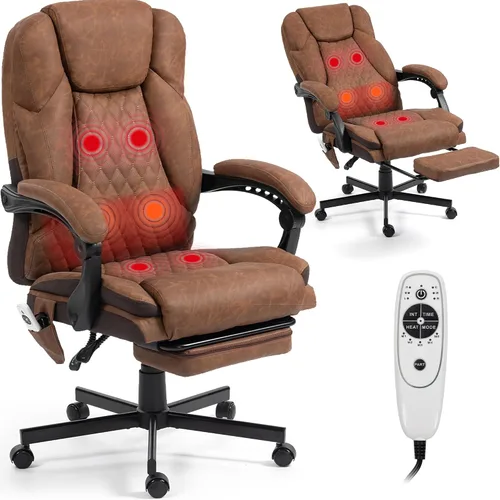 Miniatura 11 de Silla de oficina de masaje con reposapiés, 6 puntos de vibración y Heaing, silla ejecutiva ergonómica de escritorio para oficina en casa