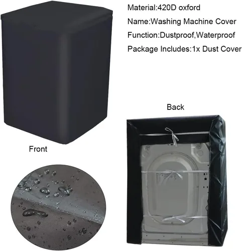 Miniatura 4 de SUNSURE Cubierta protectora para lavadora de carga superior, a prueba de polvo, impermeable, negra (M-21 x 21.5 x 34.5 pulgadas)