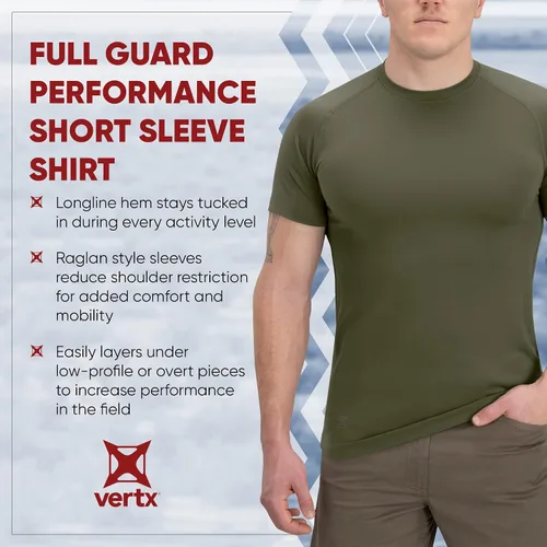 Miniatura 4 de Vertx Short Sleeve Tactical T Shirt, Undershirt Base Layer for Athletic, Workout, Police and Security-Pull on Longline