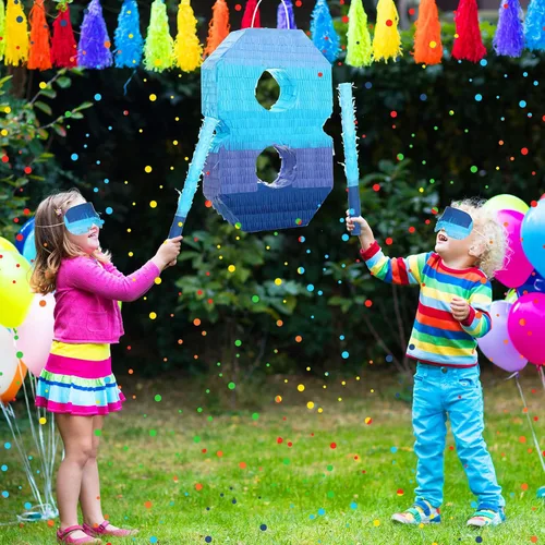 Miniatura 5 de Sratte Piñata número 1 2 3 4 5 6 7 8 9 Piñata con palo para los ojos vendados, piñata azul degradado para niños y niñas, suministros de decoración