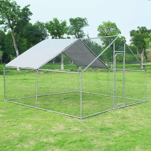 Miniatura 14 de Giantex Gallinero de metal grande, gallinero hexagonal de 13 pies con cubierta impermeable, marco de acero resistente, 12 estacas, jaula de aves