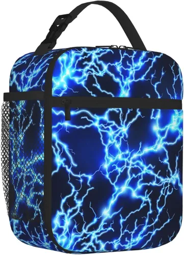 Miniatura 2 de Lonchera Lightning para niños y niñas, bolsa de almuerzo aislada reutilizable con bolsillo lateral, lonchera azul para niñas, niños y adolescentes