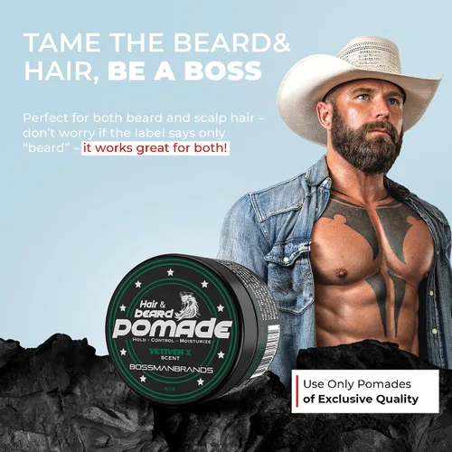 Miniatura 7 de Bossman Pomada Natural para Cabello y Barba para Hombres (Aroma Vetiver X) – Fijación Media e Hidratante para Peinado de Cabello, Barba y Bigote