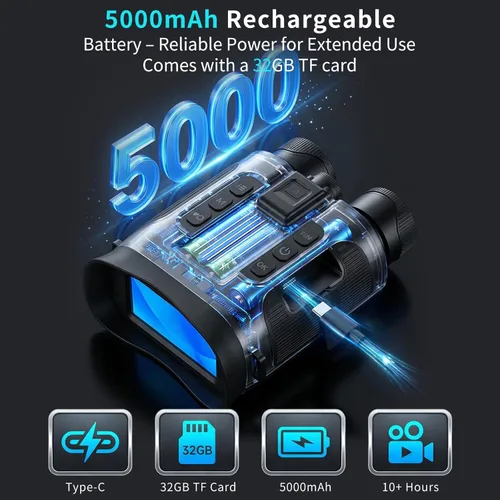 Miniatura 7 de Gafas de visión nocturna para adultos, binoculares de visión nocturna 4K, zoom 8X y batería recargable de 5000 mAh, pantalla HD de 3 pulgadas