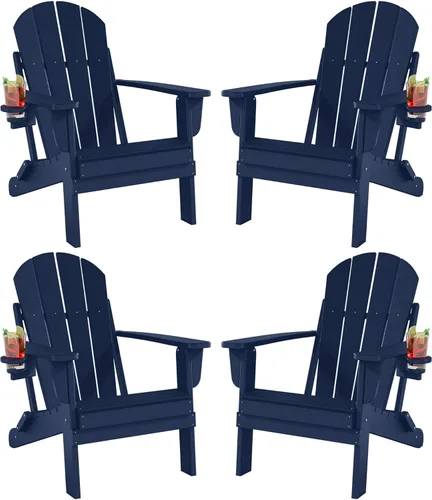Miniatura 16 de Folding Adirondack Chairs Set, All-Weather Resistant HDPE Sturdy Outside Chairs with Cup Holder and Phone Stand, Lawn Chairs, 80% Pre-Installed Load