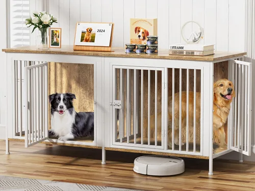 Miniatura 9 de EasyCom Mueble de jaula para perros para 1 o 2 perros, jaulas resistentes para perros individuales/dobles para perros pequeños, medianos y grandes