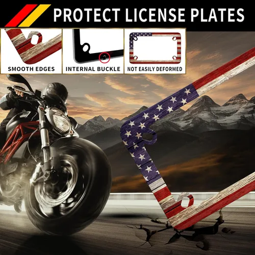 Miniatura 4 de Marco de matrícula de motocicleta con bandera americana retro patriótica, material de acero inoxidable, divertido soporte de matrícula para Retro