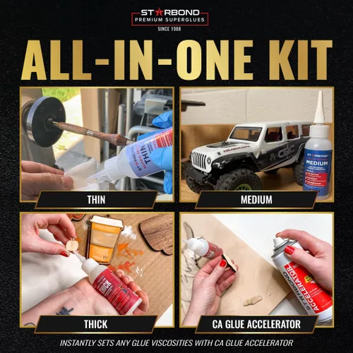 Miniatura 4 de STARBOND CA Glue con Kit Activador – Botellas Delgada, Mediana y Gruesa de 2 oz con Acelerador de 6 oz – Paquete de Superpegamento de Cianoacrilato