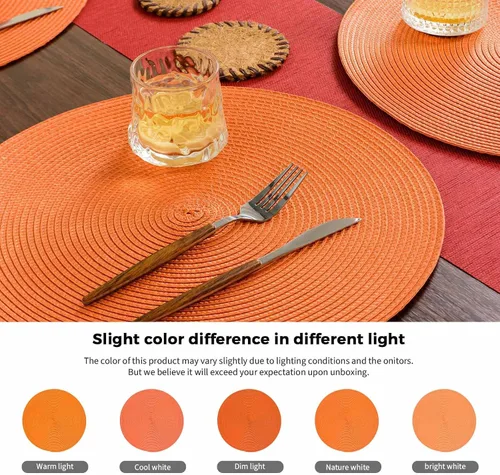 Miniatura 5 de FunWheat Juego de 6 manteles individuales redondos trenzados para mesas de comedor, tejidos, lavables, antideslizantes, de 15 pulgadas