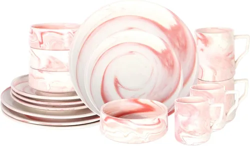 Miniatura 6 de Juego de platos y cuencos de 20 piezas, vajilla artesanal de porcelana fina para 4, apto para lavavajillas, resistente a los arañazos, resistente a