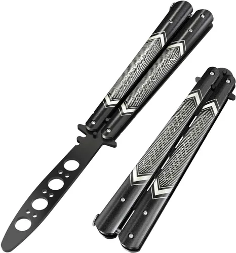 GOOD WORKER Entrenador de Mariposa - Práctica Balisong Cuchillos de Mariposa NO Reales NO Hoja Afilada - Diseño Genial - Mariposa Negra Sin Brillo