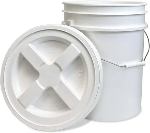 Miniatura 25 de ePackageSupply Cubo blanco de 5 galones con rosca de sello gamma rojo en la tapa hermética, fabricado en Estados Unidos, grado alimenticio, plástico