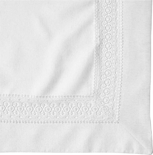 Miniatura 7 de Violet Linen Splendour Exquisito patrón de borde de encaje de macramé, encaje bordado de poliéster, blanco, 52 x 70 pulgadas, asientos de 4 a 6