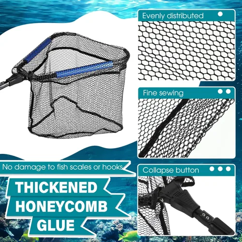 Miniatura 3 de Windyun 3 trampas de cebo de pesca plegadas, incluye red de aterrizaje de peces con mango telescópico, trampas cilíndricas hexagonales para peces