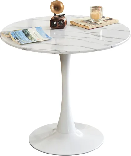 Miniatura 18 de Mesa de Comedor Tulip Redonda para 2, Mesa Moderna de Mediados de Siglo con Pedestal de Metal Resistente para Cocina, Bistró, Café, Ocio