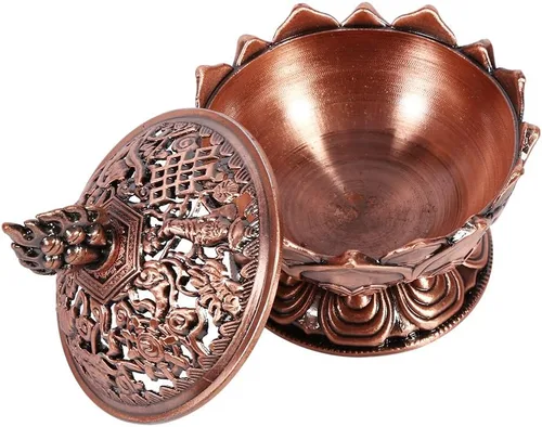 Miniatura 2 de Walfront Soporte de cono de incienso de metal Lotus Bowl Aleación de zinc (rojo-bronce), suministros de adorno de escritorio