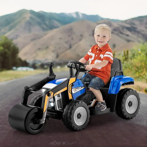 Miniatura 8 de HONEY JOY Coche de paseo eléctrico de 12 V con control remoto, tractor de batería para niños pequeños con rodillo de tambor ajustable, bocina y Azul