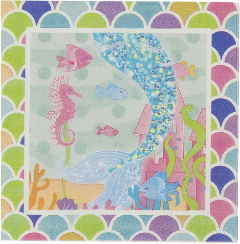 Miniatura 4 de Paquete de fiesta temática de sirena, platos de papel desechables, vasos, servilletas, tenedores, cucharas, bolsas de regalo y sopladores de fiesta