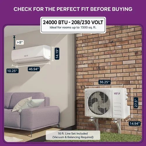 Miniatura 9 de Sistema de aire acondicionado y calefacción minisplit de ahorro de energía de 24000 BTU / 220V – 21 SEER, precargado, minisplit silencioso y cómodo
