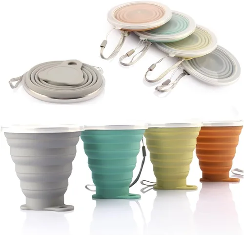 ME.FAN Taza de viaje plegable de silicona - Taza de camping plegable con tapas de silicona - Juego de tazas de beber expandibles - Portátil, Paquete
