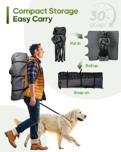 Miniatura 11 de Silla de campamento doble acolchada, sofá de campamento de gran tamaño para 2 personas con bolsa de transporte 2 en 1, silla de césped plegable Gris