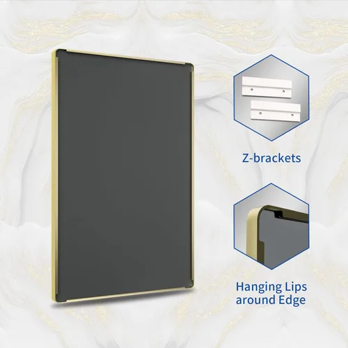 Miniatura 7 de WEER - Espejo de baño dorado, espejo de 40x32 pulgadas con marco de metal dorado cepillado, espejo de tocador de baño de oro para pared