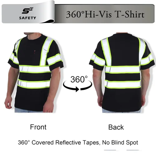 Miniatura 4 de sesafety Camisas de alta visibilidad para hombre clase 3 Hi Vis, camisetas reflectantes de construcción para hombres con bolsillo, camisetas