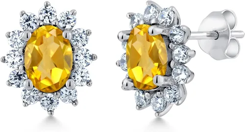 Miniatura 148 de Gem Stone King Aretes ovalados de plata de ley 925 de 0.276 x 0.197 in con piedra natal de la princesa Diana, estilo halo real para mujeres
