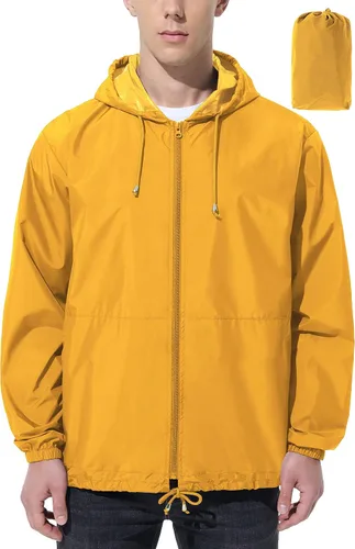 Miniatura 7 de Chaqueta de lluvia impermeable para hombre, rompevientos para correr, resistente al agua, ligera, plegable, con capucha, viajes, senderismo, ciclismo