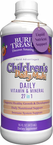 Buried Treasure - Multivitamínico líquido diario para niños, 27 vitaminas y minerales con mezcla de superalimentos, sin azúcar, vegano, sabor