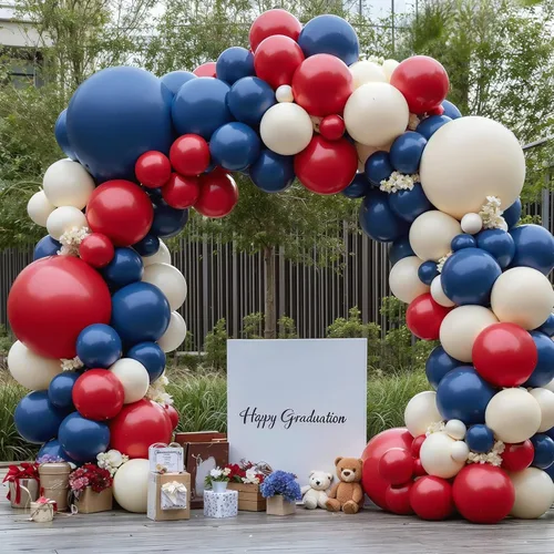 Miniatura 14 de Kit de Arco de Globos Azul Polvoriento Dorado, Kit de Arco de Globos Pastel de Doble Relleno Azul Claro Azul Oscuro Mezclilla Azul Pálido con Globos