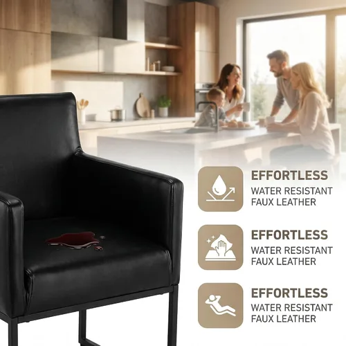 Miniatura 4 de HNY Juego de 2 sillas de comedor tapizadas modernas de mediados de siglo con brazos, sillas decorativas de piel sintética con marco de metal