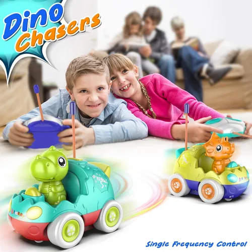 Miniatura 5 de AEROQUEST Coche de Control Remoto para Niños Pequeños Juguetes para Niños de 18+ Meses Coches RC con Luces LED y Música Juguetes de Dinosaurio