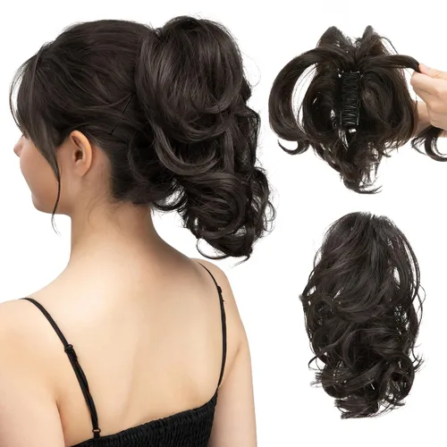 Miniatura 43 de CJL HAIR - Extensiones de cabello con pinza de garra para cola de caballo corta, trenza desordenada, sintéticas, maleables, para mujeres, cabello