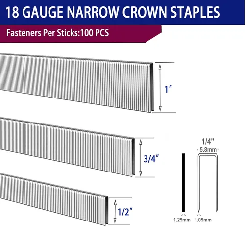 Miniatura 3 de HW HAMWOO 1800 grapas de corona estrecha de calibre 18, grapas de corona estrecha de 1/4 pulgadas (1/2 "- 400; 3/4 - 400; 1 a 400) y clavos Brad
