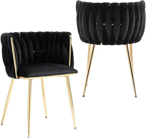Miniatura 30 de Nrizc Juego de 2 sillas de comedor de terciopelo, sillas de comedor tapizadas tejidas con patas de metal dorado, sillas decorativas modernas