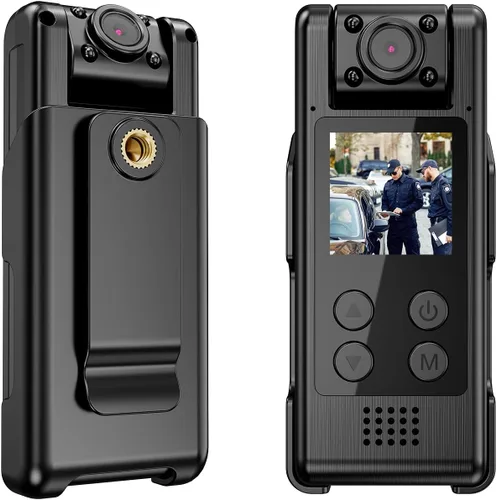 VIDCASTIVE Cámara corporal WiFi 4K con tarjeta de memoria de 64G, cámara portátil desgastada con lente giratoria de 180°, visión nocturna, batería
