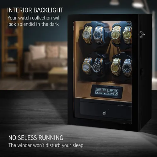 Miniatura 3 de Enrollador de 8 relojes con retroiluminación LED y 5 cajones de almacenamiento de relojes