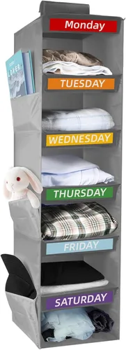 Organizador semanal de ropa de 6 estantes para niños, organizador de armario colgante para niños y adultos, estantes plegables para armario,