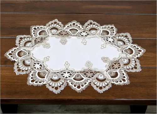 LINENS ART AND THINGS - Mantel individual de encaje, color cacao, tierra y jacquard blanco, diseño europeo de pavo real (14 pulgadas de ancho x 21